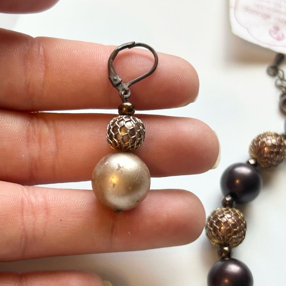 Premier Designs Vintage Jewelry Set Faux Pearl Necklace and Dangle Earrings - Picture 7 of 13